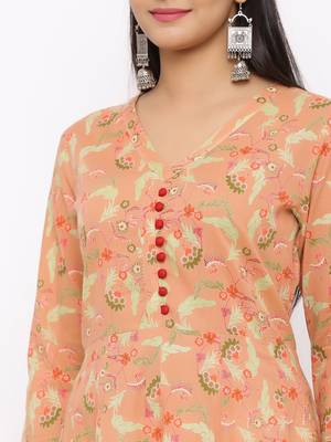 Women's  peach Cotton Printed Anarkali Kurta 4