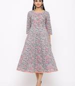 Women's  grey Cotton Printed Anarkali Kurta