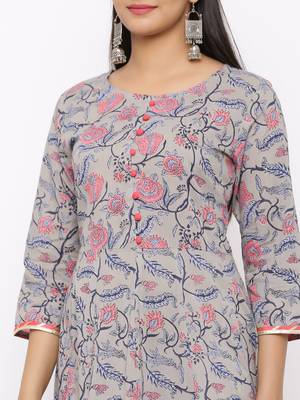 Women's  grey Cotton Printed Anarkali Kurta 4
