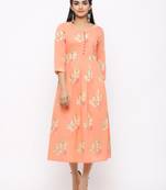 Women's  peach Cotton Printed A-line Kurta