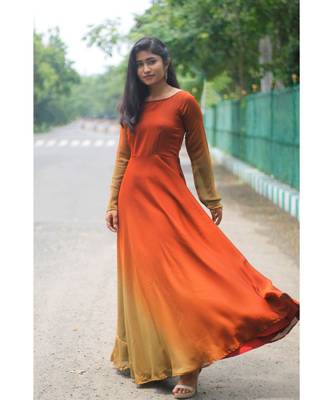 Rust Brown Satin georgette Fit and Flare Dress 1