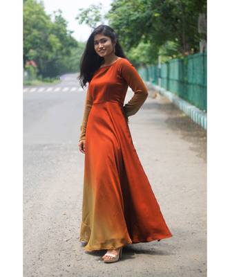 Rust Brown Satin georgette Fit and Flare Dress 2