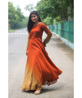 Rust Brown Satin georgette Fit and Flare Dress 3
