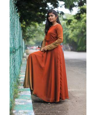 Rust Brown Satin georgette Fit and Flare Dress 4