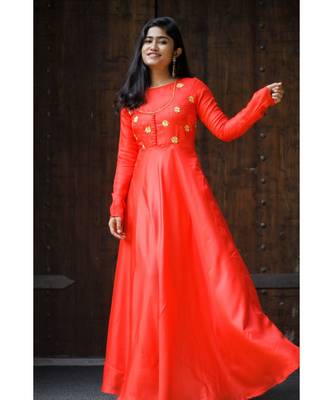 Crimson Red Semi silk Fit and flare  Dress 1