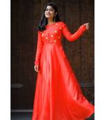 Crimson Red Semi silk Fit and flare  Dress