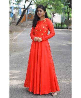 Crimson Red Semi silk Fit and flare  Dress 2