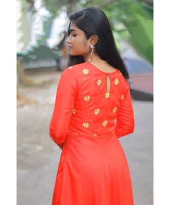 Crimson Red Semi silk Fit and flare  Dress 3