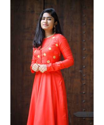 Crimson Red Semi silk Fit and flare  Dress 5