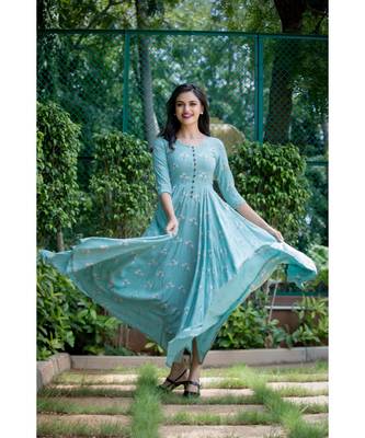 Blue Cotton slub Fit and Flare Dress 1