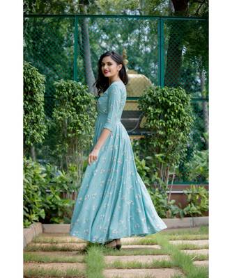 Blue Cotton slub Fit and Flare Dress 3