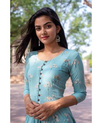 Blue Cotton slub Fit and Flare Dress 4