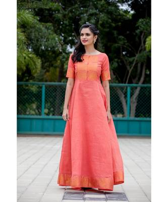 Peach Cotton Fit and Flare Dress 1