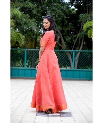 Peach Cotton Fit and Flare Dress 2