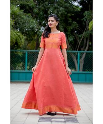 Peach Cotton Fit and Flare Dress 3