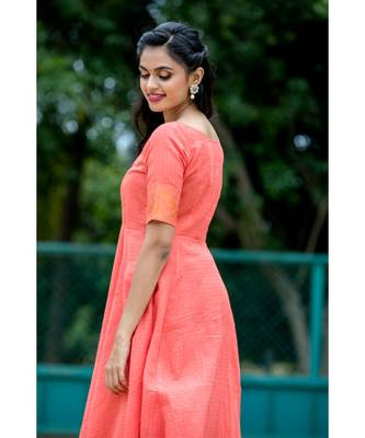 Peach Cotton Fit and Flare Dress 5