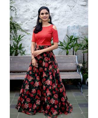 Red Black Organza Crop top and Skirt 1
