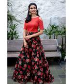 Red Black Organza Crop top and Skirt