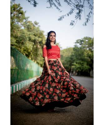 Red Black Organza Crop top and Skirt 2