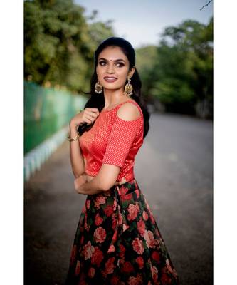 Red Black Organza Crop top and Skirt 5