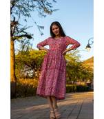 Pink Cotton  Hand Block Printed Midi  Dress