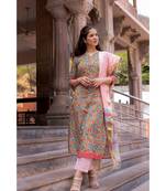 Hand Block Printed  Cotton Kurta,Pants and Kota Dupatta Set
