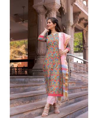 Hand Block Printed  Cotton Kurta,Pants and Kota Dupatta Set 2