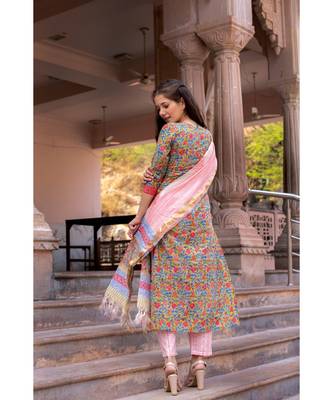 Hand Block Printed  Cotton Kurta,Pants and Kota Dupatta Set 4