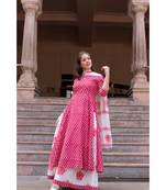 Hand Block Printed  Cotton Kurta,Skirt and Chiffon Dupatta Set