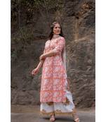 Hand Block Printed  Cotton Kurta,Palazzo and Chiffon Dupatta Set