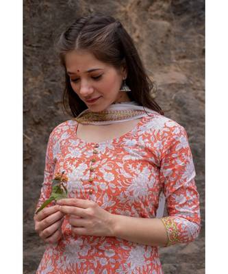 Hand Block Printed  Cotton Kurta,Palazzo and Chiffon Dupatta Set 5