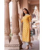 Hand Block Printed   Cotton Kurta,Pants and Chiffon Dupatta Set