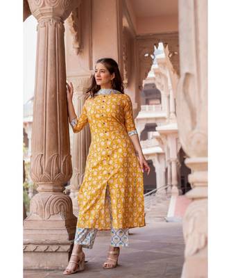 Hand Block Printed   Cotton Kurta,Pants and Chiffon Dupatta Set 2