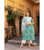 Hand Block Printed  Cotton Kurta,Pants and Chiffon Dupatta Set