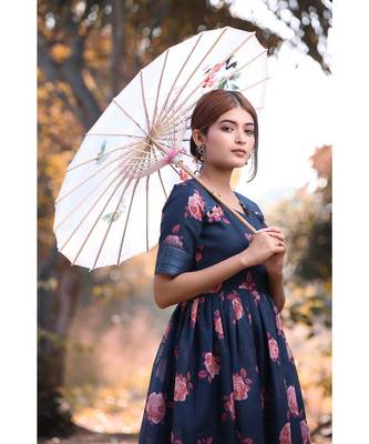 Floral Printed  Linen Cotton   Fit and Flare Dress 3