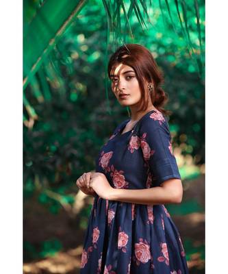 Floral Printed  Linen Cotton   Fit and Flare Dress 4