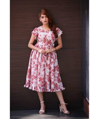 Printed Muslin   Midi Dress with Ruffles 1