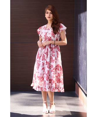 Printed Muslin   Midi Dress with Ruffles 2