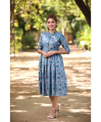 Printed Muslin   Midi Dress with Zipper 1