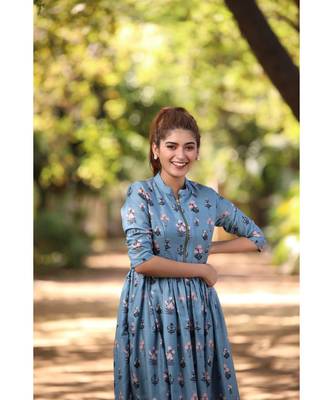 Printed Muslin   Midi Dress with Zipper 4