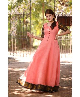 Peach Cotton Fit and Flare Dress 1