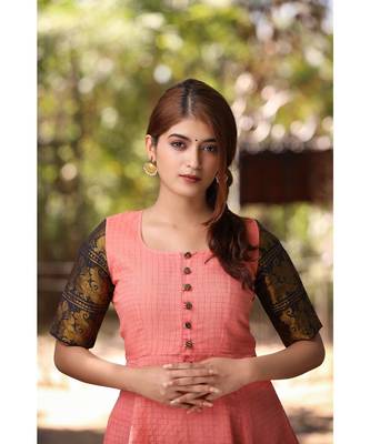 Peach Cotton Fit and Flare Dress 5