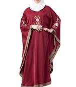 Islamic Lifestyle Kaftan abaya- Embroidered Designer abaya with Beige Border | Koshibo fabric