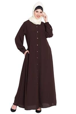 Islamic Lifetstyle Islamic Lifetstyle Front open Abaya-Brown |Nida Matte Fabric 1