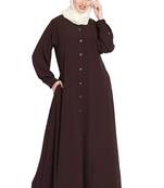 Islamic Lifetstyle Islamic Lifetstyle Front open Abaya-Brown |Nida Matte Fabric