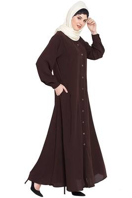 Islamic Lifetstyle Islamic Lifetstyle Front open Abaya-Brown |Nida Matte Fabric 2