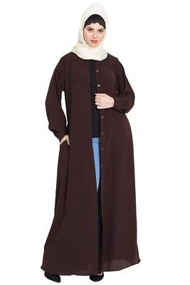 Islamic Lifetstyle Islamic Lifetstyle Front open Abaya-Brown |Nida Matte Fabric 3