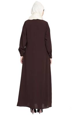 Islamic Lifetstyle Islamic Lifetstyle Front open Abaya-Brown |Nida Matte Fabric 4
