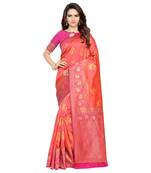 Peach Woven Banarasi Silk Saree With Blouse
