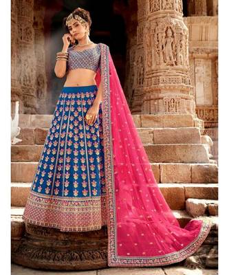 Designer Blue Color Handloom Silk Lehenga 1